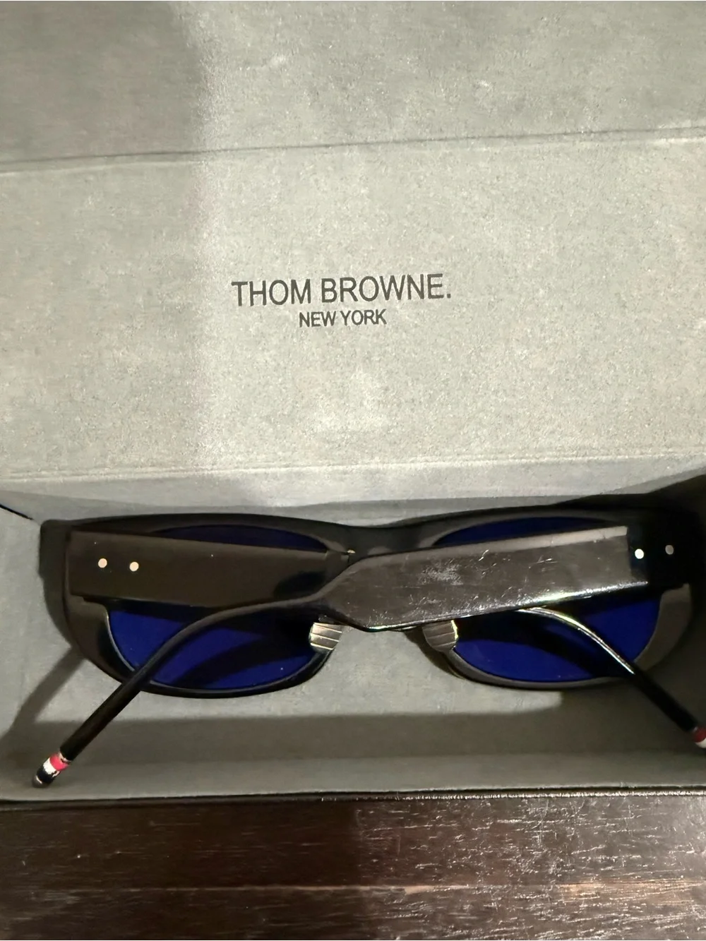 Thom Browne Black Gloss Rectangular Sunglasses